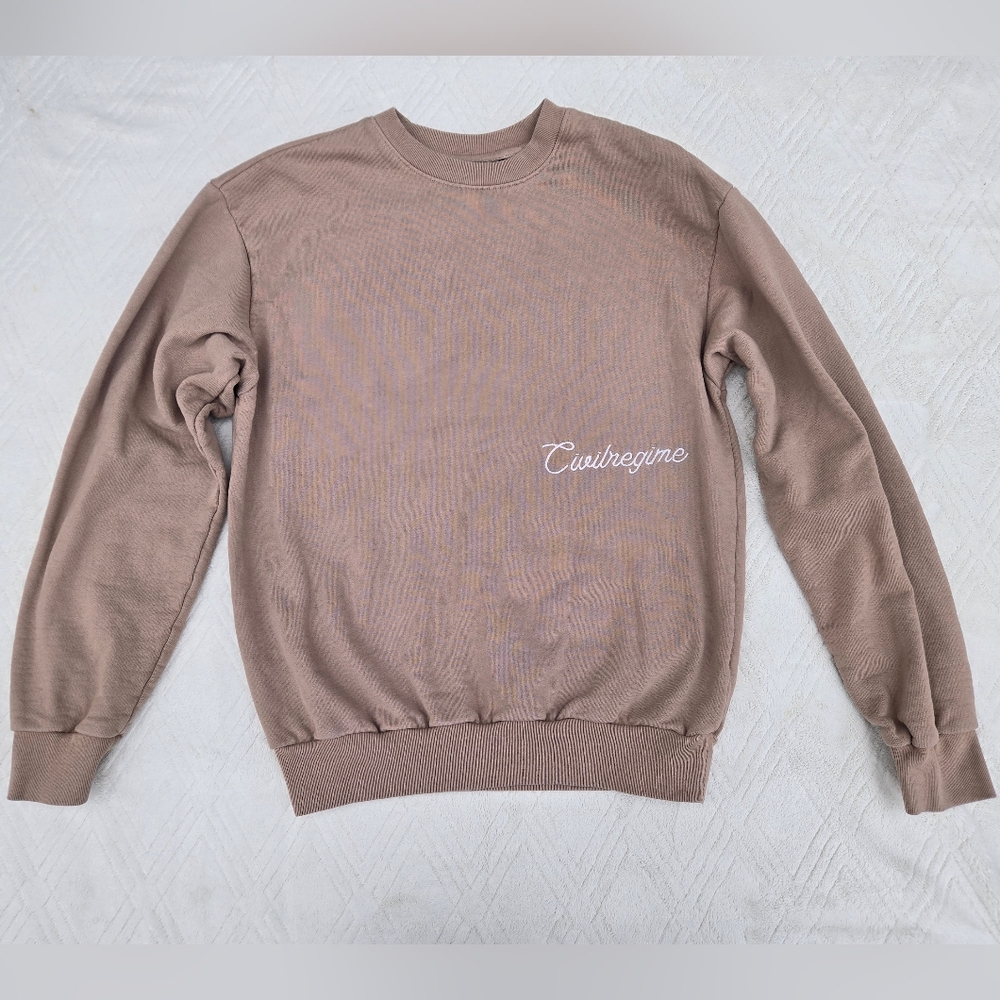 Civil Regime Brown Tan Embroidered Logo Heavy Cotton Crewneck Sweatshirt Sz S